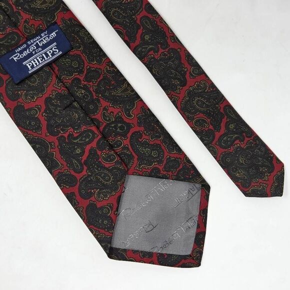 ROBERT TALBOTT PHELPS SILK TIE RED BLACK GREEN PAISLEY SMOOTH VINTAGE 3.5" X 57" - Picture 2 of 3